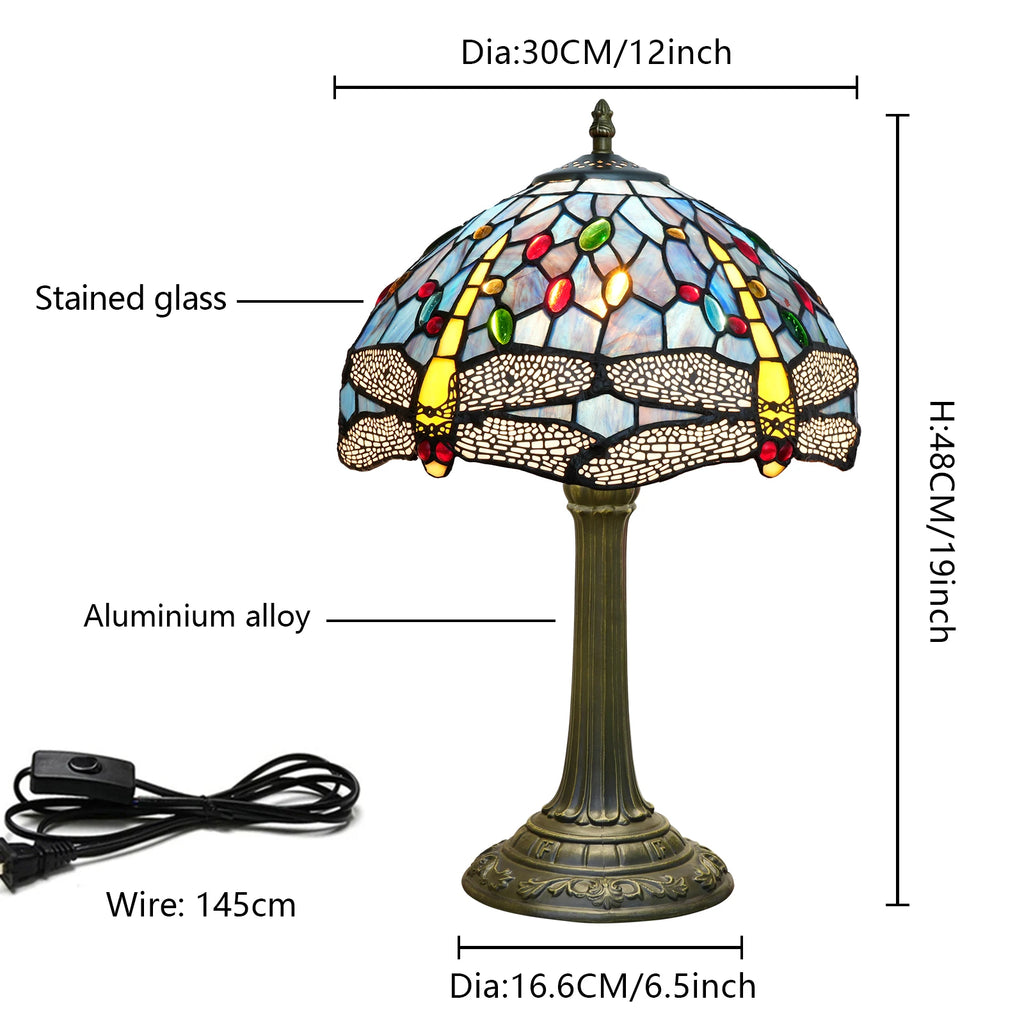 Blue & Yellow Dragonfly Table Lamp 30cm