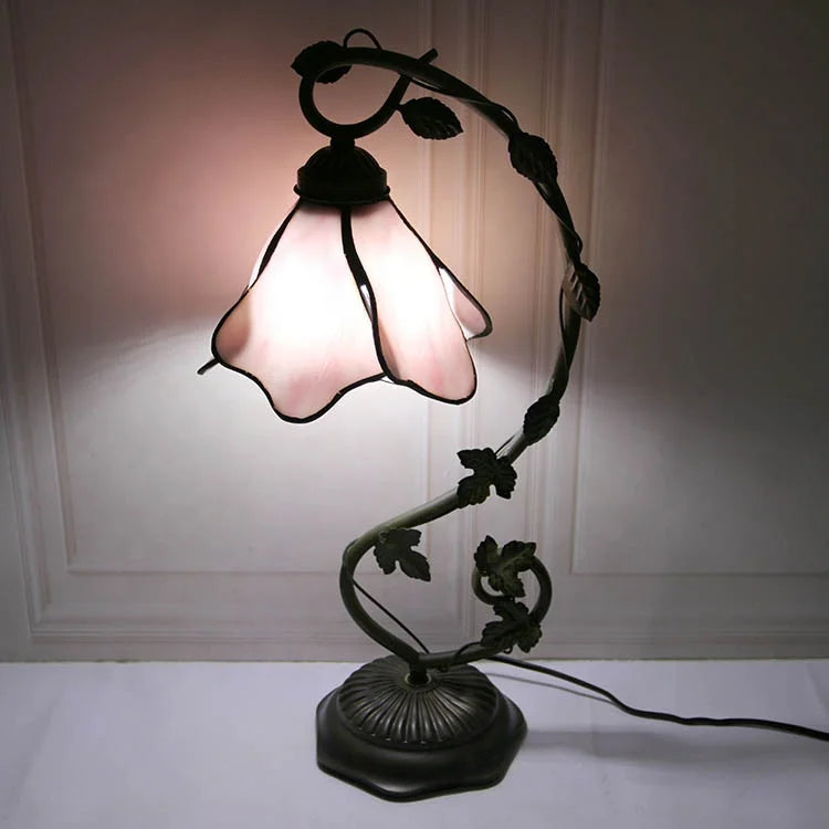 Pink Wisteria with Leaf Base Table Lamp