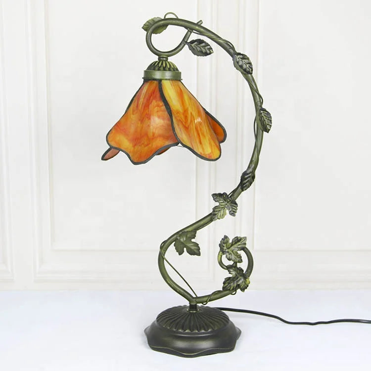 Orange Wisteria with Leaf Base Table Lamp
