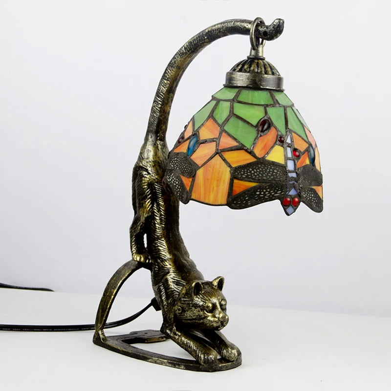 Dragonfly Table Lamp with Cat Base