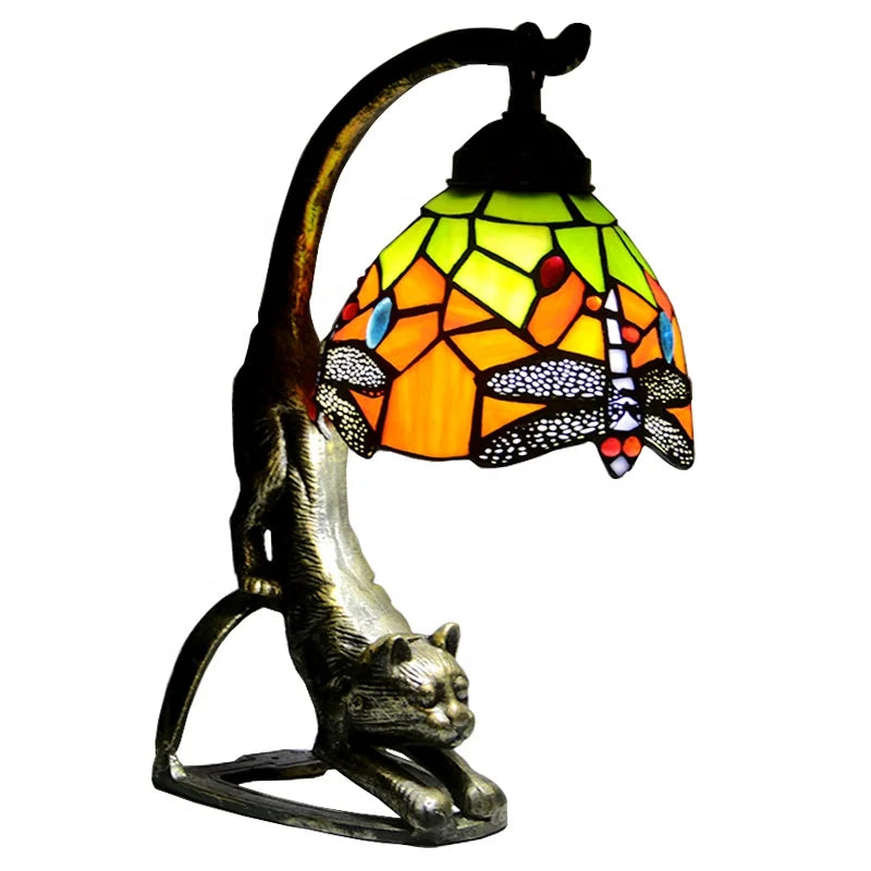 Dragonfly Table Lamp with Cat Base