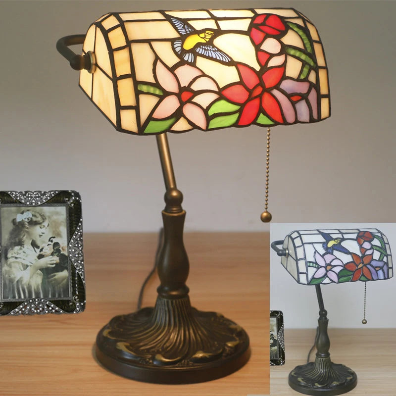 Bird & Flowers Banker Table Lamp