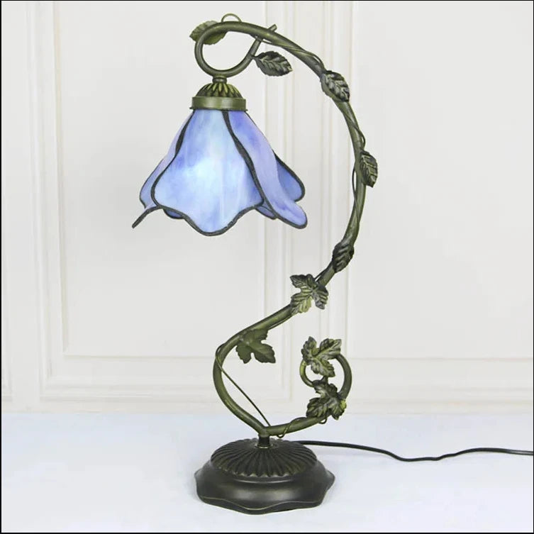 Blue Wisteria with Leaf Base Table Lamp