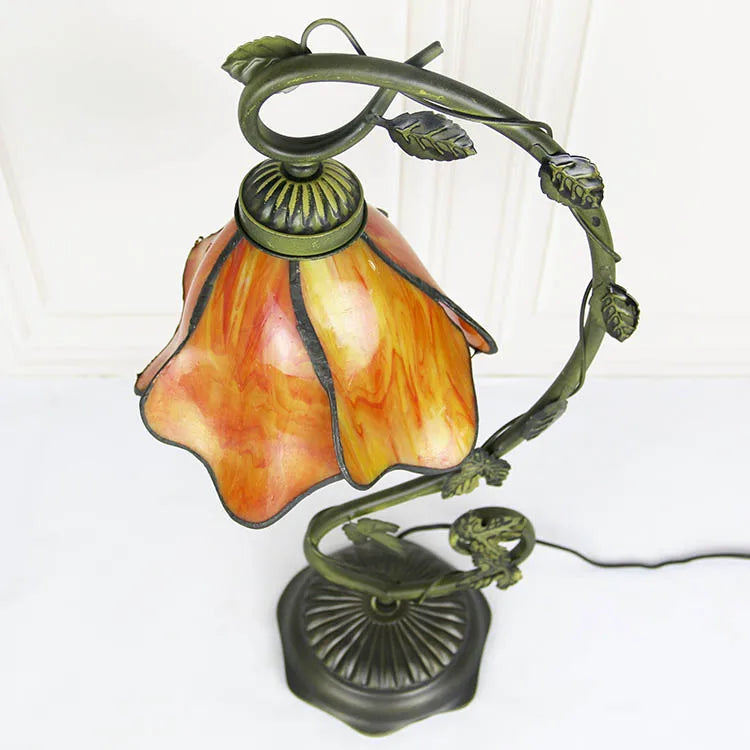 Orange Wisteria with Leaf Base Table Lamp
