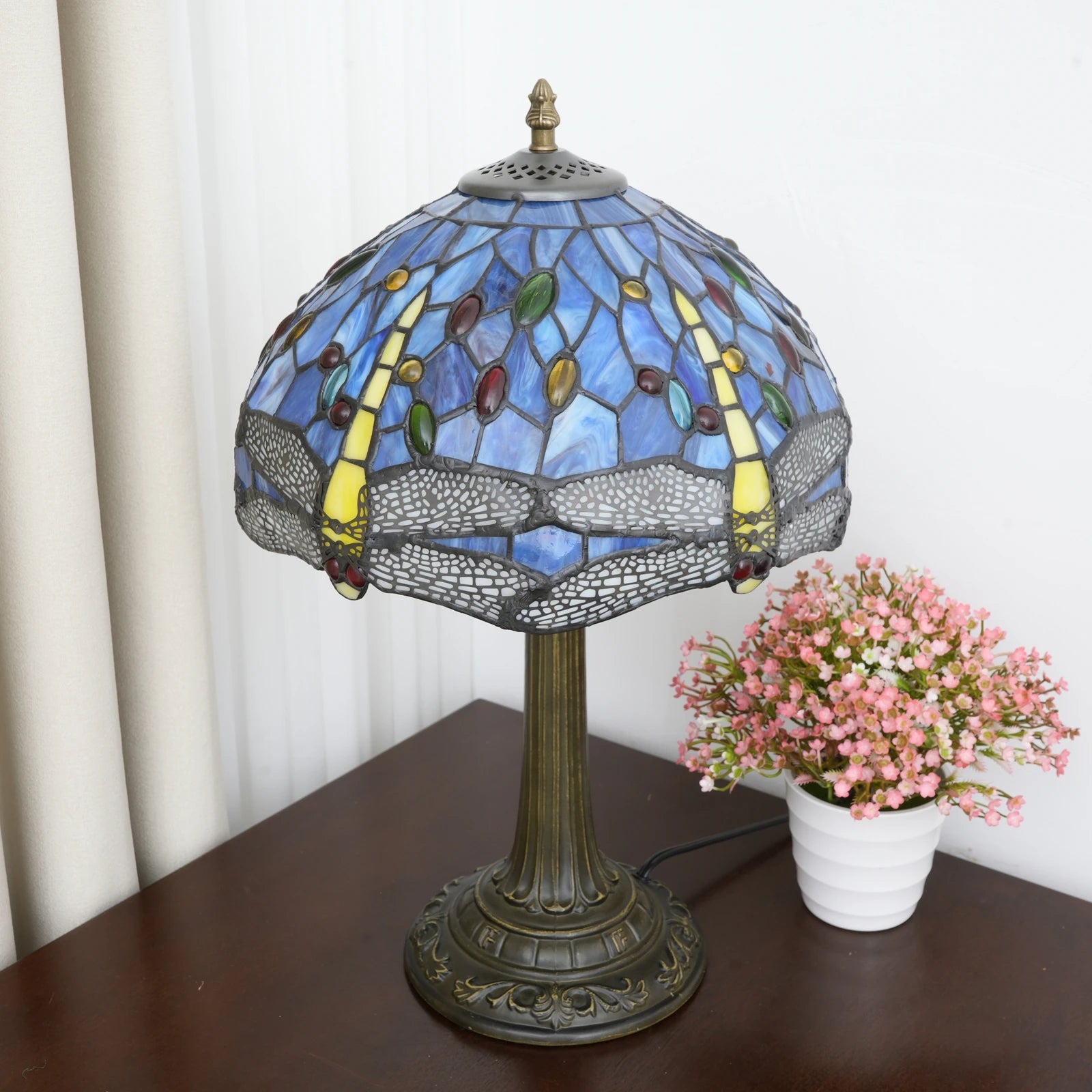 Blue & Yellow Dragonfly Table Lamp 30cm