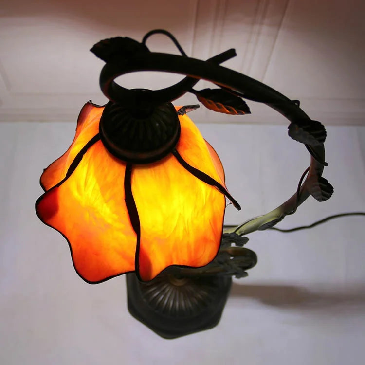 Orange Wisteria with Leaf Base Table Lamp