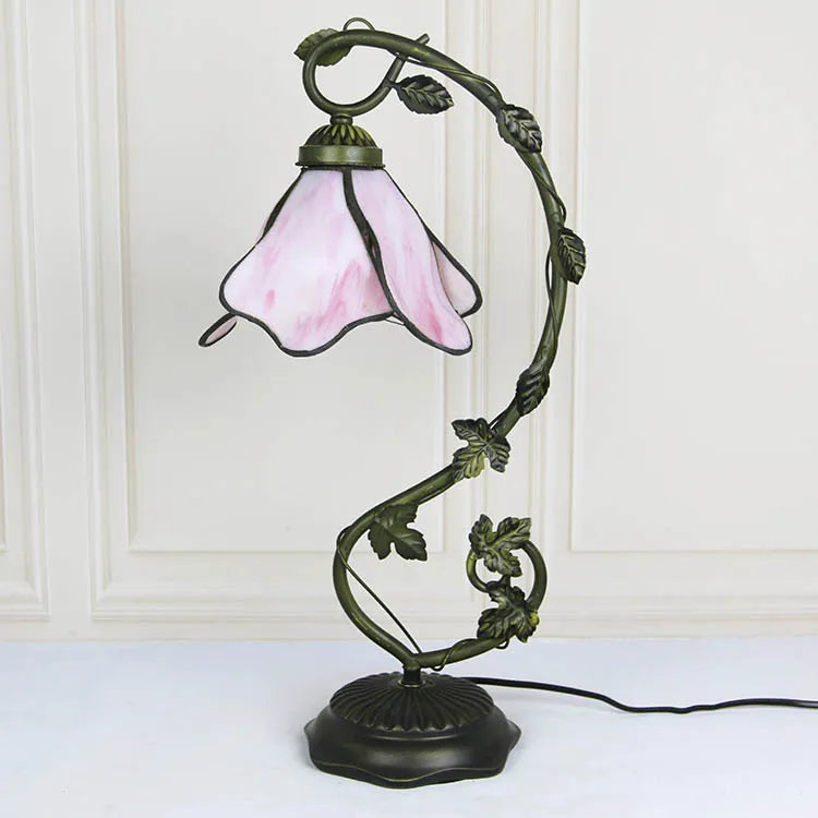 Pink Wisteria with Leaf Base Table Lamp