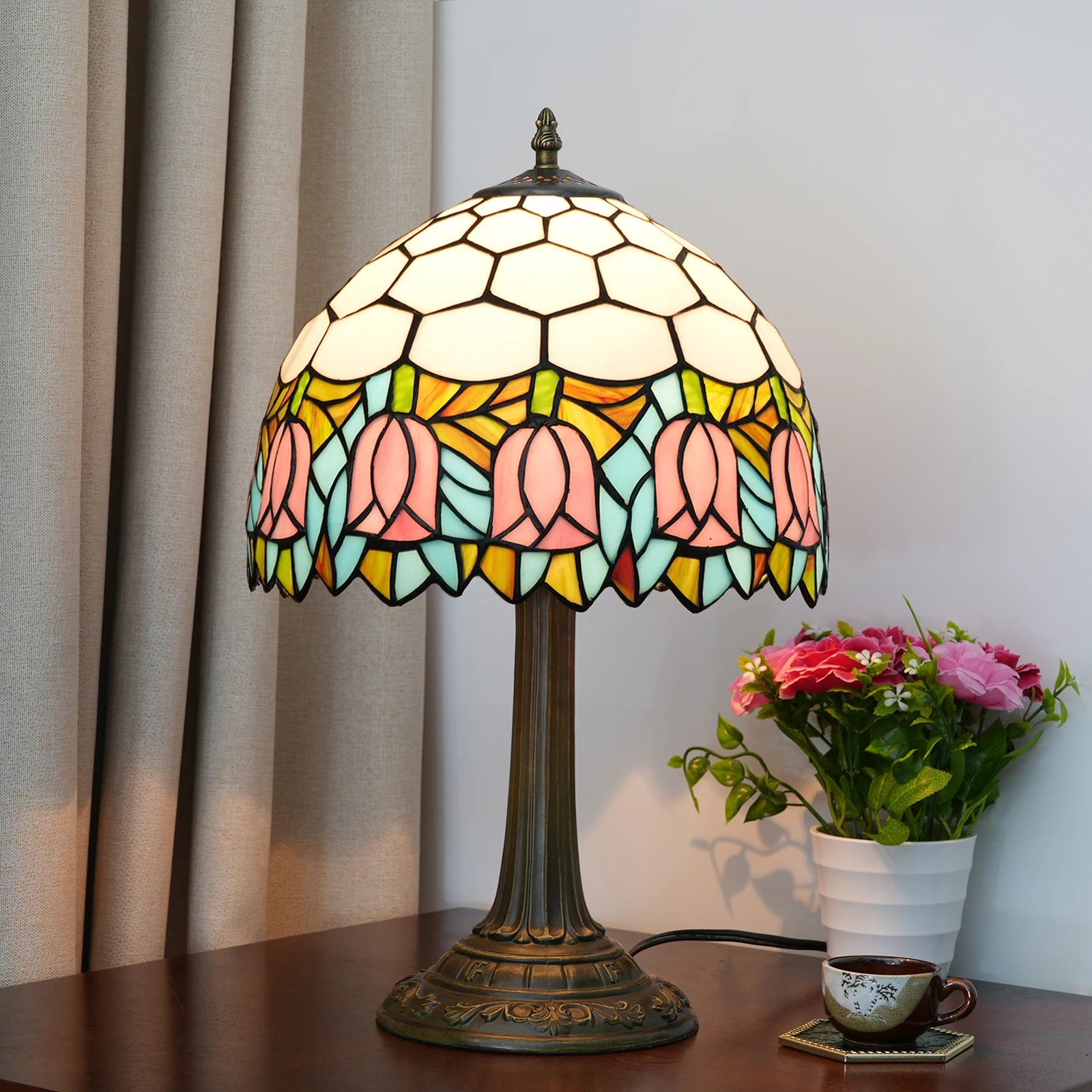 Pink Floral Table Lamp 30cm