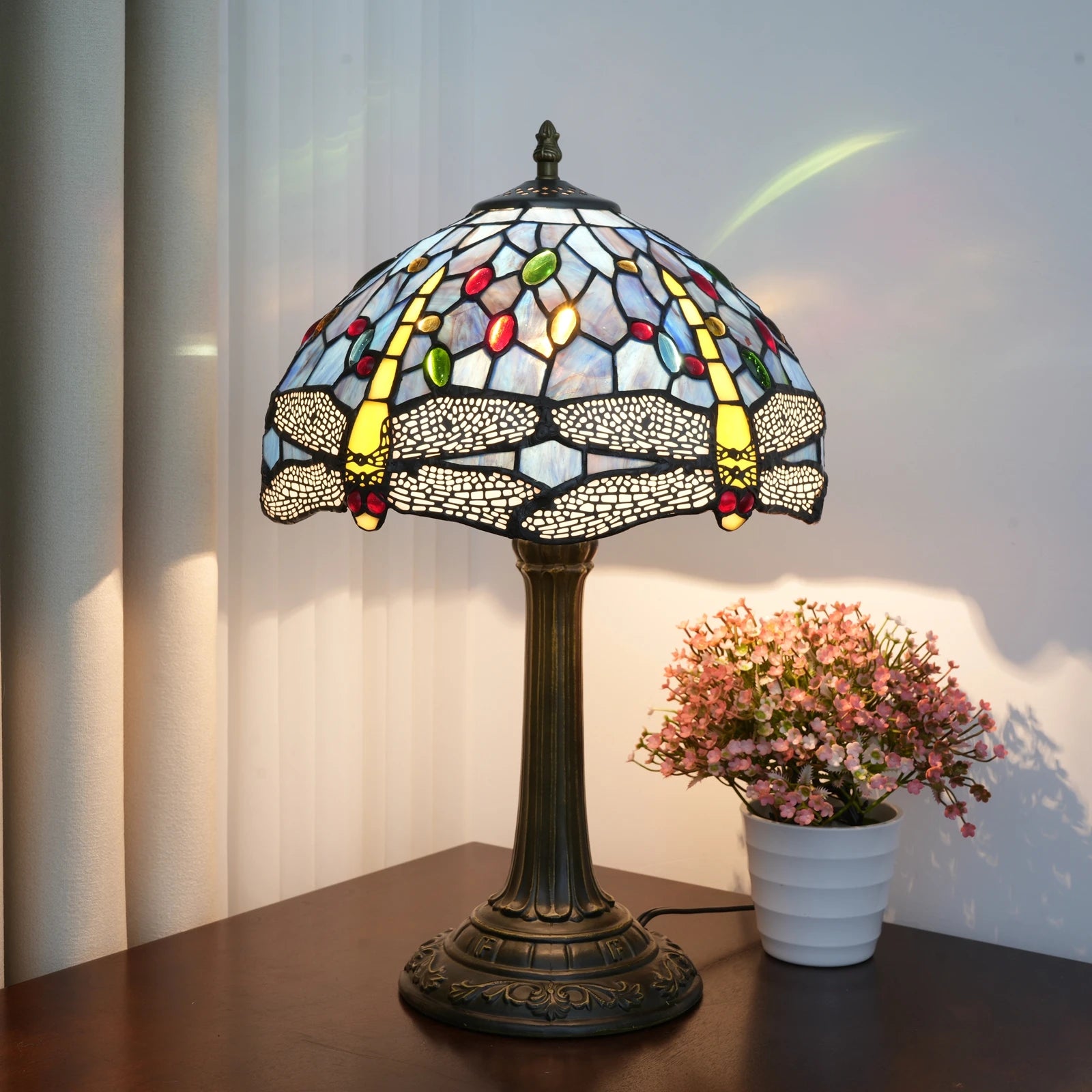 Blue & Yellow Dragonfly Table Lamp 30cm
