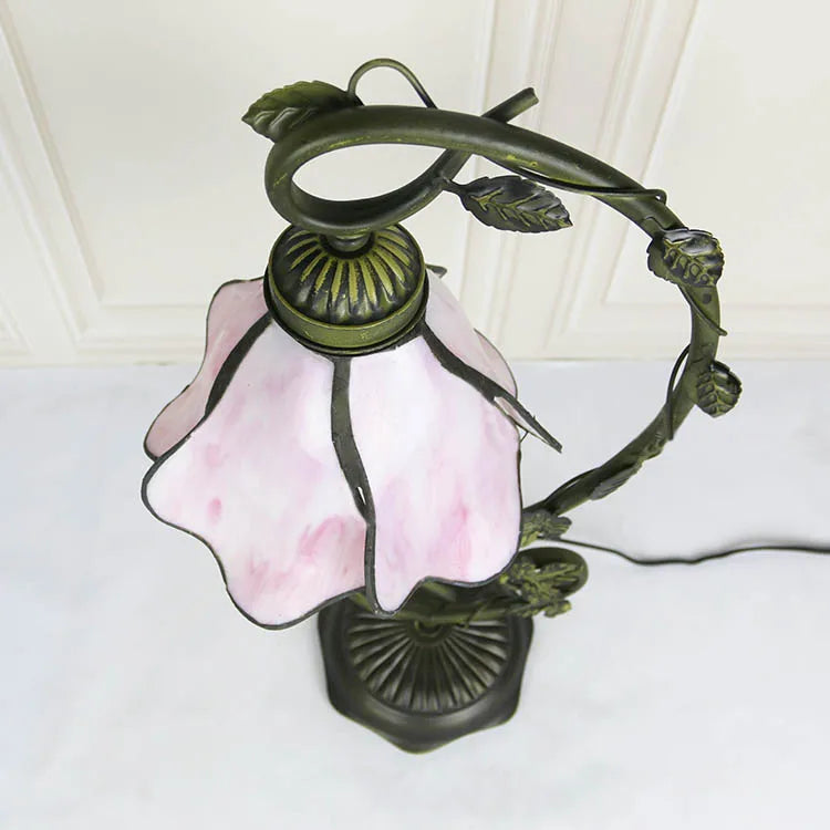 Pink Wisteria with Leaf Base Table Lamp
