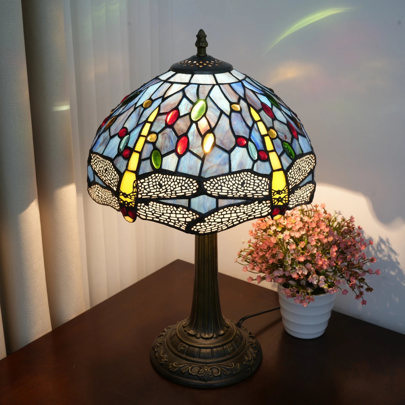 Blue & Yellow Dragonfly Table Lamp 30cm