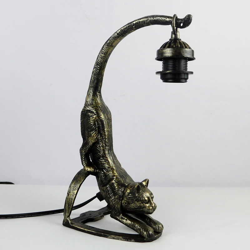 Dragonfly Table Lamp with Cat Base