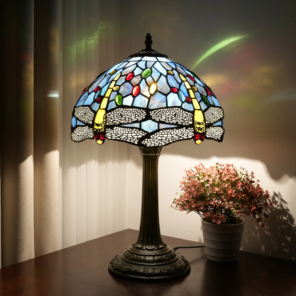 Blue & Yellow Dragonfly Table Lamp 30cm