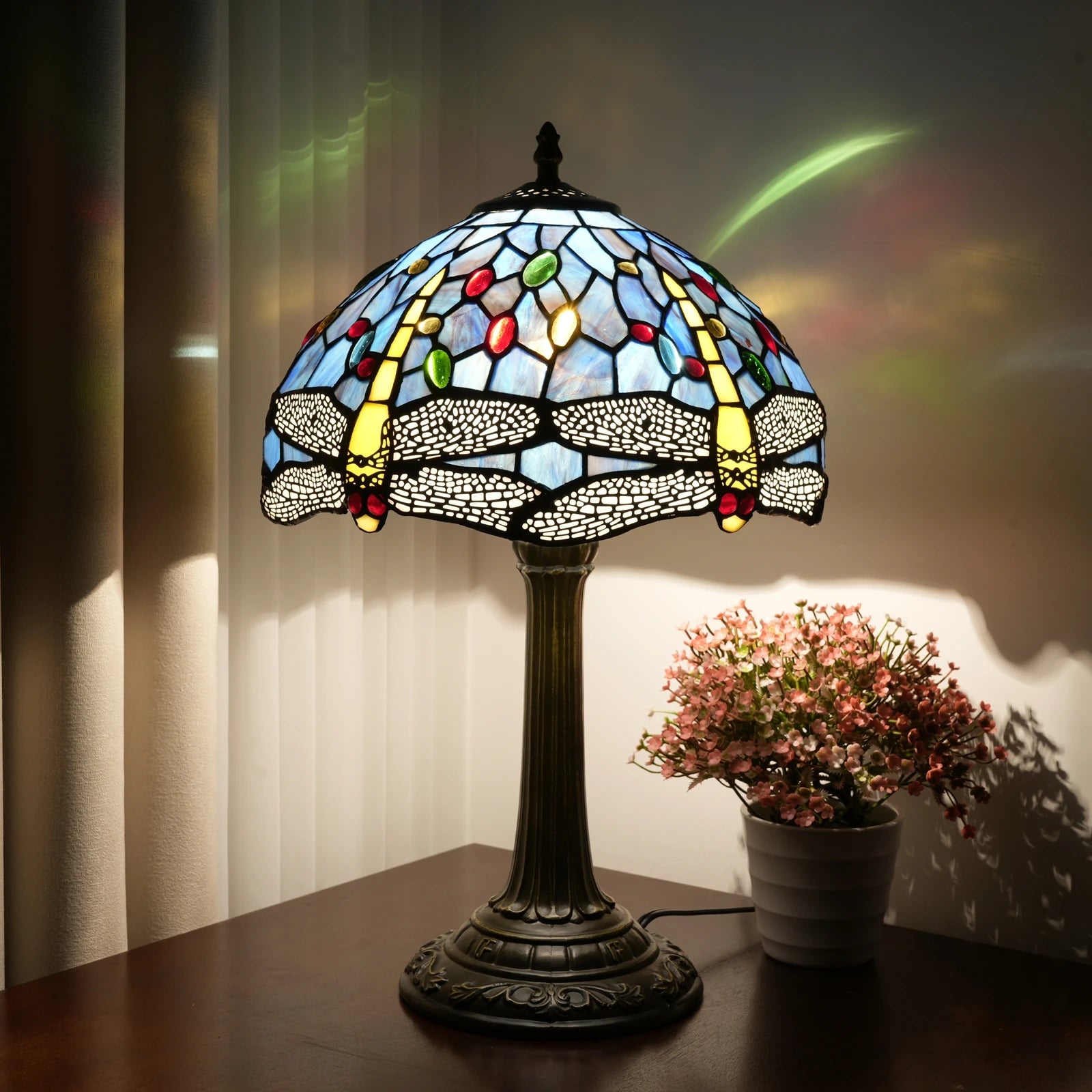 Blue & Yellow Dragonfly Table Lamp 30cm