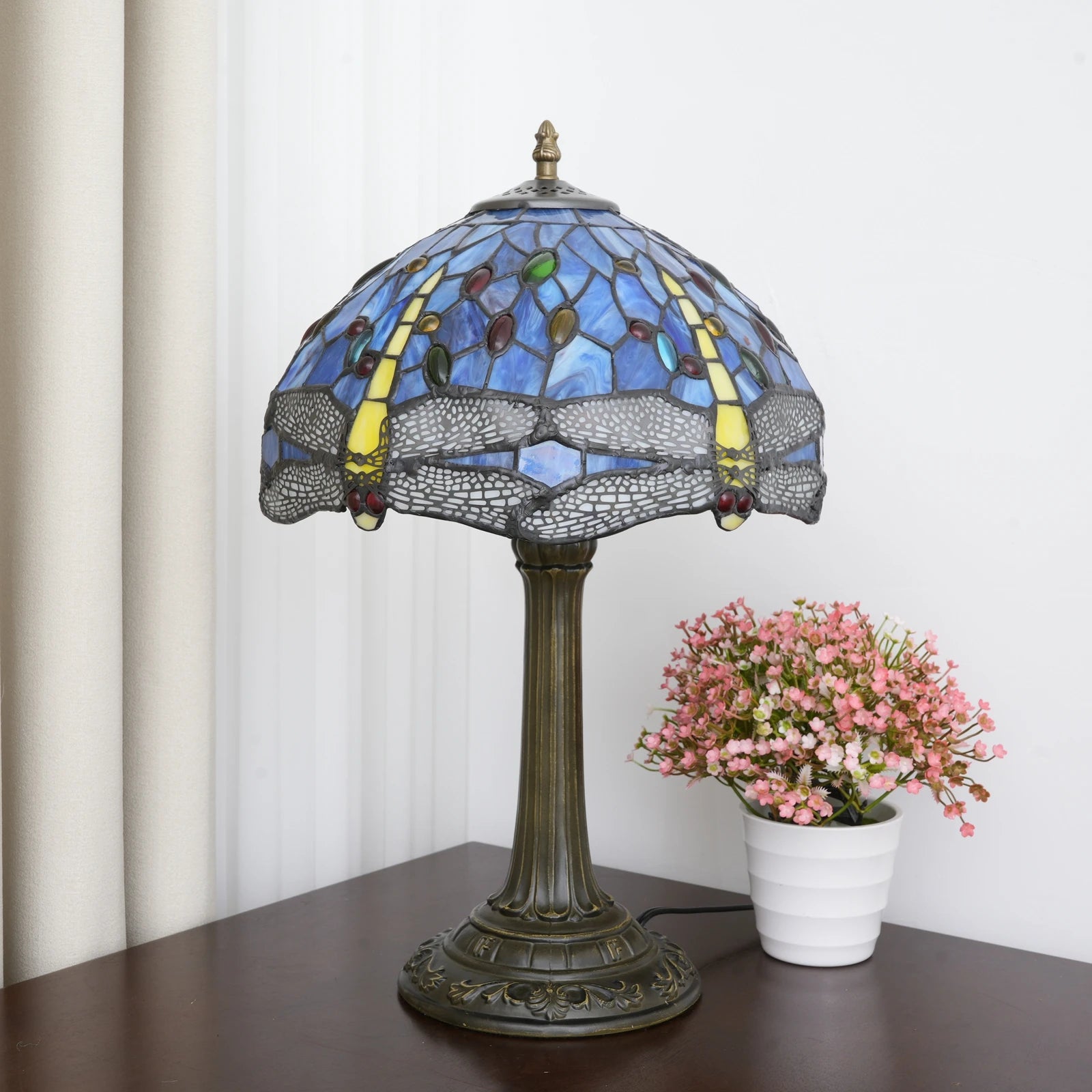 Blue & Yellow Dragonfly Table Lamp 30cm