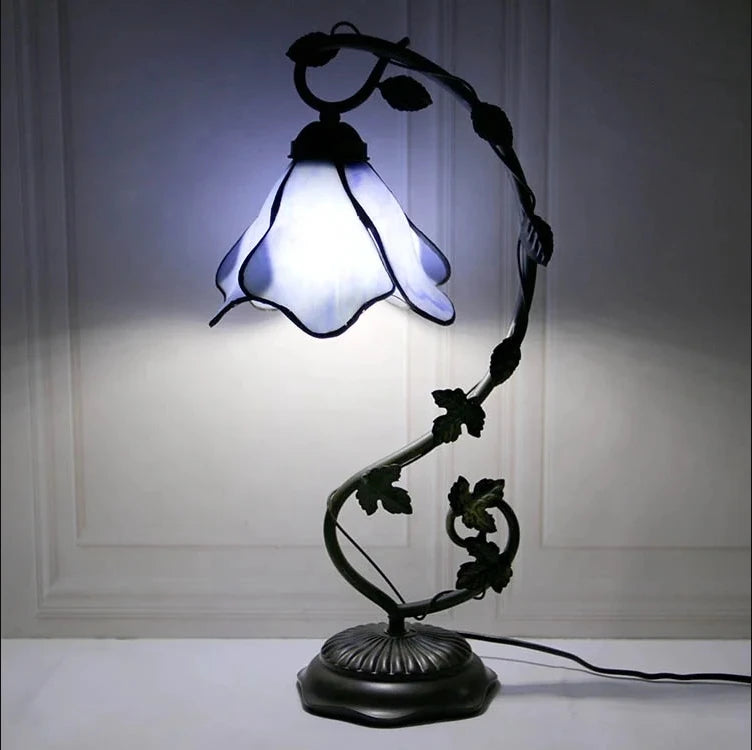 Blue Wisteria with Leaf Base Table Lamp