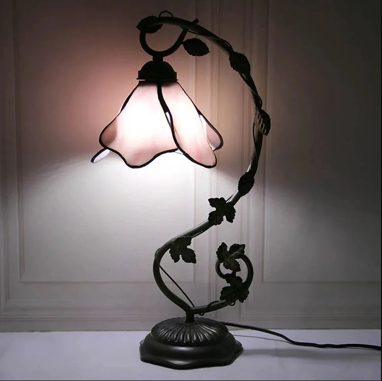 Pink Wisteria with Leaf Base Table Lamp